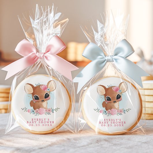 Floral Deer Cute Woodland Doe Girl Baby Shower Sugar Cookie