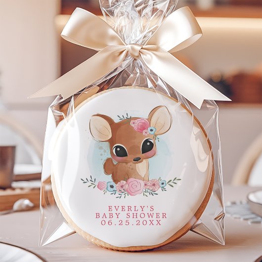 Floral Deer Cute Woodland Doe Girl Baby Shower Sugar Cookie