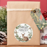 Floral Deer Elegant Modern Merry Christmas Classic Round Sticker<br><div class="desc">Floral Deer Elegant Watercolor Merry Christmas Holiday Card</div>