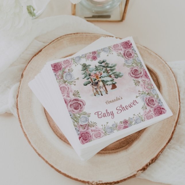 Floral Deer Snowflakes Baby Girl Shower  Napkins (Creator Uploaded)