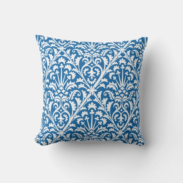 Floral Delft Blue and White Throw Pillow (Front)