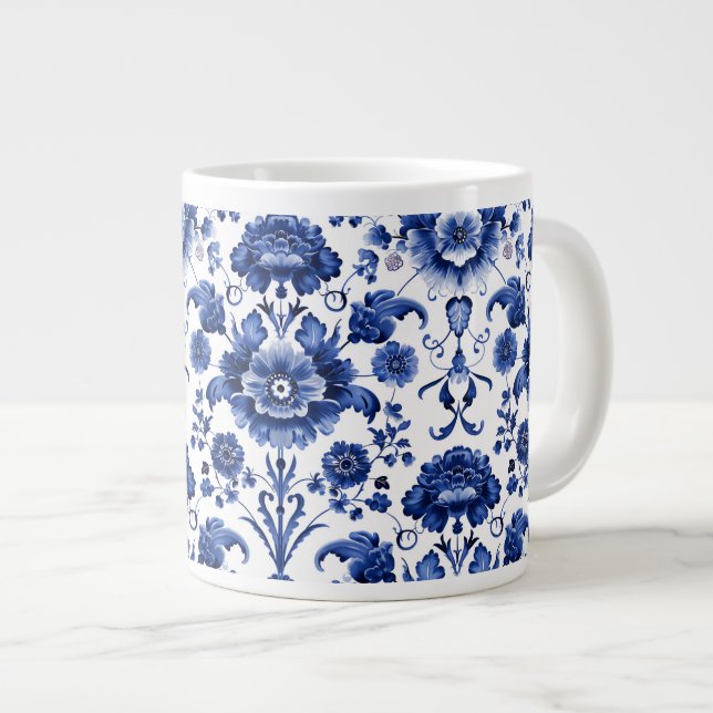 Floral Delft Blue Giant Coffee Mug (Front Right)