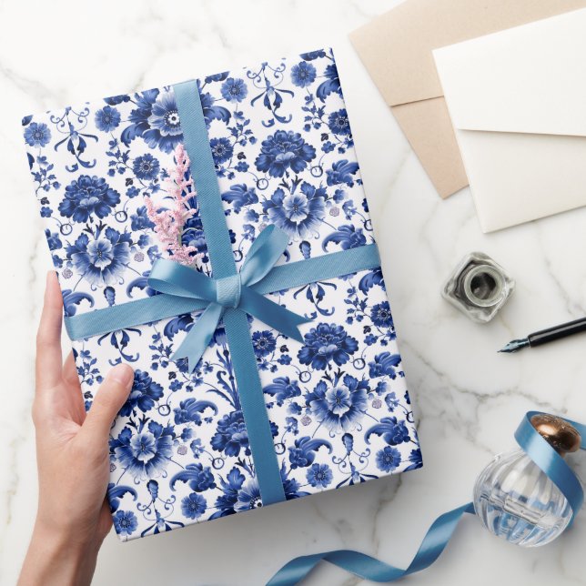 Floral Delft Blue II Wrapping Paper (Gifting)