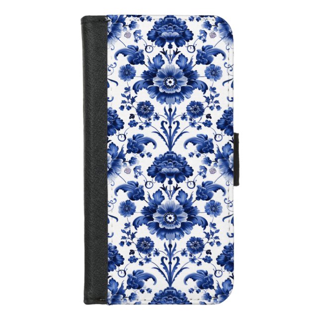 Floral Delft Blue iPhone Wallet Case (Front)