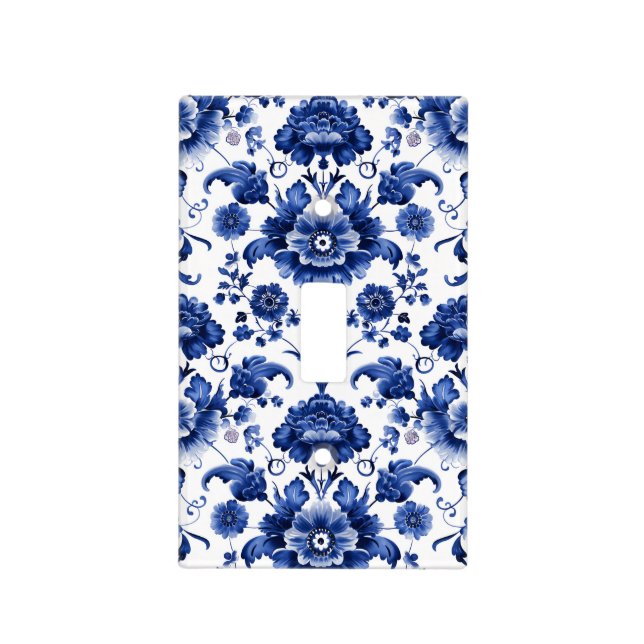 Floral Delft Blue Light Switch Cover (Front)