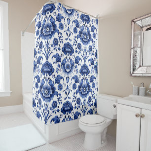 Floral Delft Blue Shower Curtain