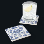 Floral Delft Blue Stone Coaster<br><div class="desc">Delft Blue inspired pattern with florals</div>