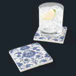 Floral Delft Blue Stone Coaster<br><div class="desc">Delft Blue inspired pattern with florals</div>