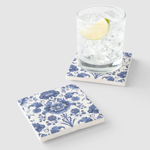 Floral Delft Blue Stone Coaster