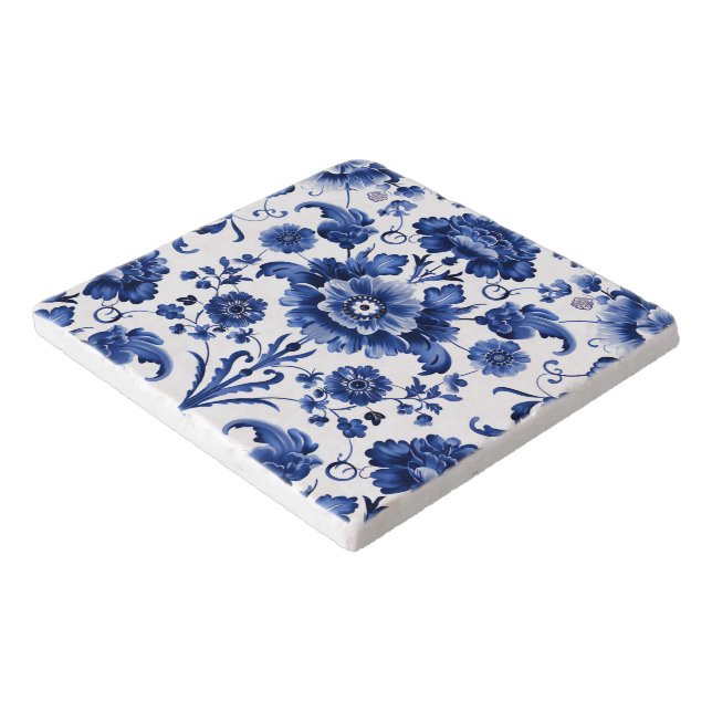 Floral Delft Blue Trivet (Corner)