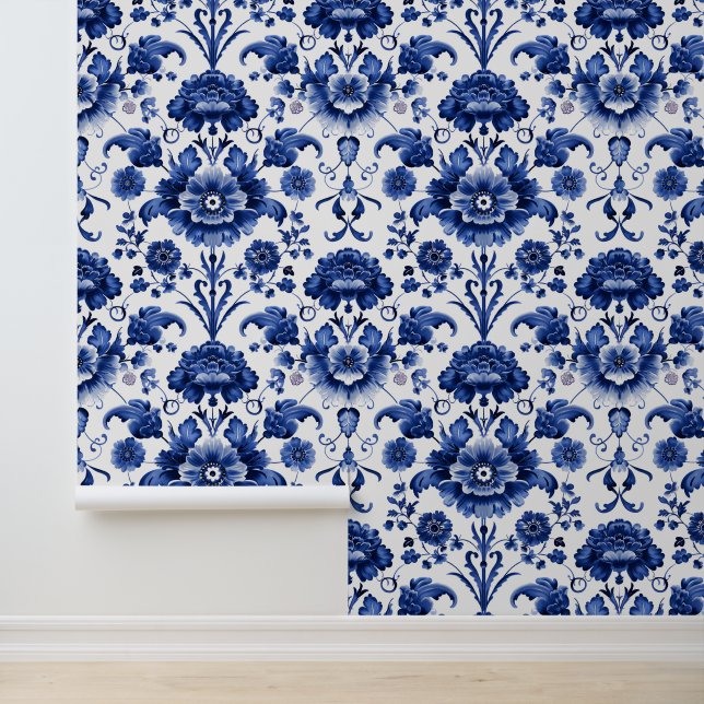 Floral Delft Blue Wallpaper (Application)