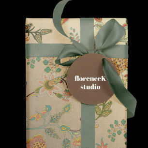 Floral Delicate Oriental Garden Gold Kraft Cali Wrapping Paper