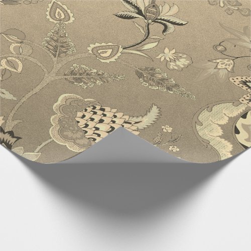Floral Delicate Oriental Garden Gold Sepia Foxier Wrapping Paper