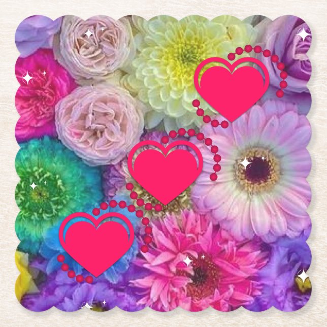Floral Delight scalloped Square Paper Coaster (Front)
