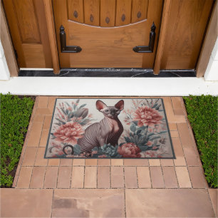 Floral Delight Sphynx Cat, Sphynx Flowers Welcome Doormat