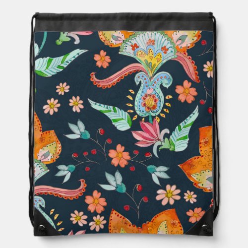 Floral Delight Watercolor Flower Texture Drawstring Bag