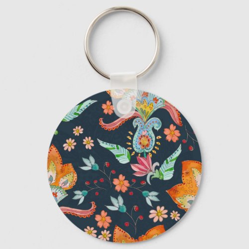 Floral Delight Watercolor Flower Texture Keychain