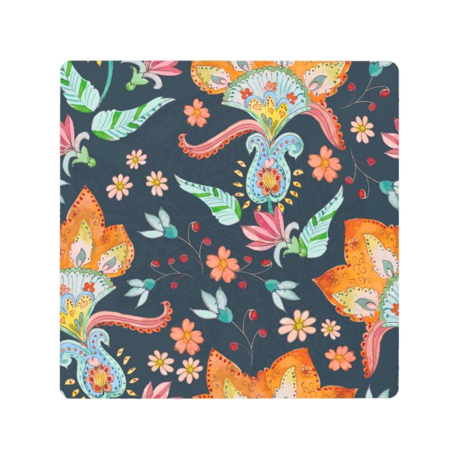 Floral Delight: Watercolor Flower Texture Metal Print (Front)