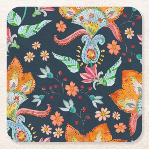 Floral Delight Watercolor Flower Texture Square Paper Coaster