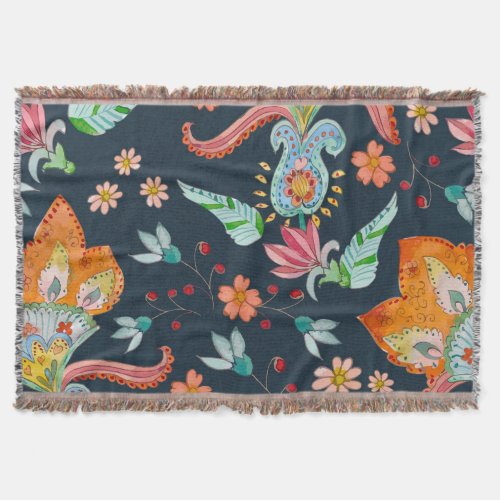 Floral Delight Watercolor Flower Texture Throw Blanket