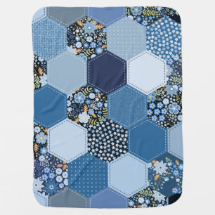 Floral, denim patchwork: blue pattern. baby blanket
