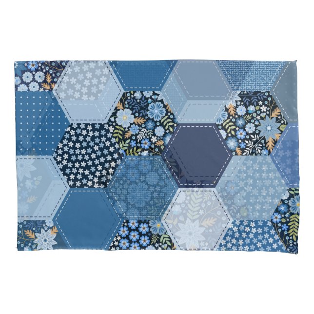 Floral, denim patchwork: blue pattern. pillow case (Front)