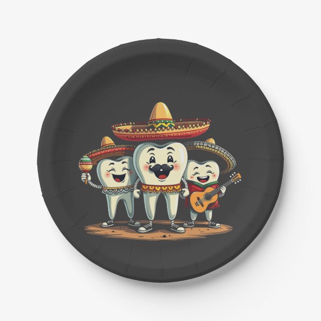 Floral Dental Tooth Funny Cinco De Mayo Paper Plates (Front)