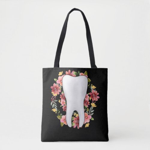 Floral Dentist Tooth Flowers Dental Assistant Tote Bag