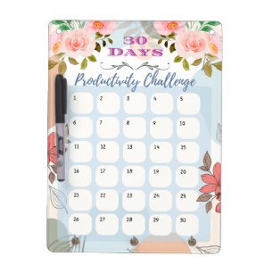 Floral Design 30 Days Productivity Challenge Dry Erase Board