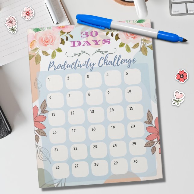 Floral Design 30 Days Productivity Challenge Notepad (Creator Uploaded)