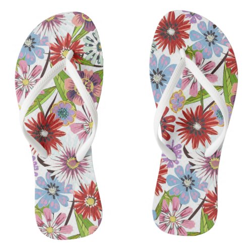 Floral Design Adult Flip Flops Slim Straps Flip Flops