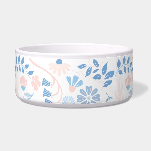 Floral design boho block print blue pink girly bowl (Front)