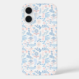 Floral design boho block print blue pink girly iPhone 16 case