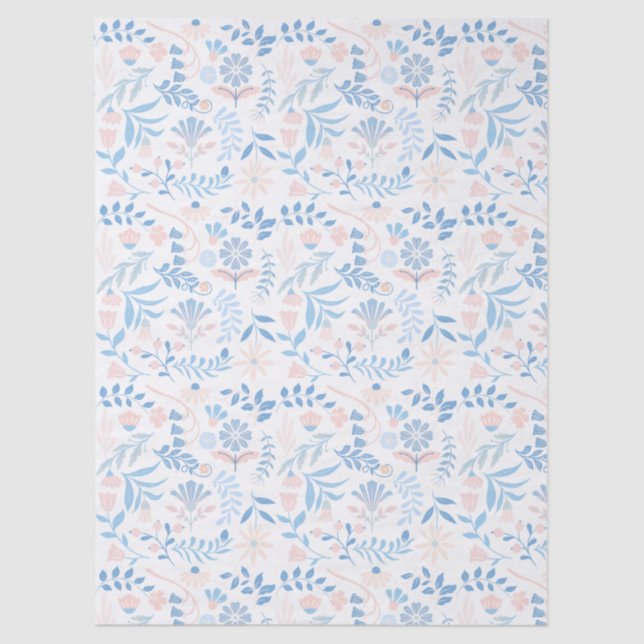 Floral design boho block print blue pink girly tissue paper (Front)