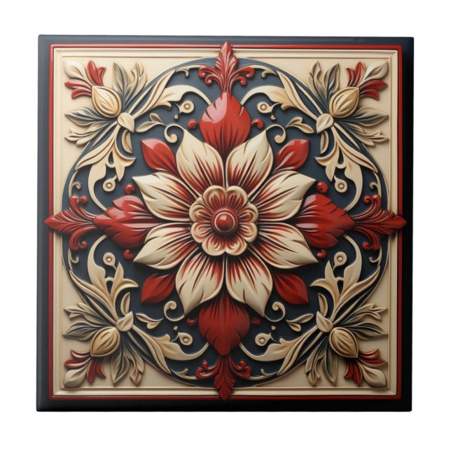 Floral Design Ceramic Tile (Front)