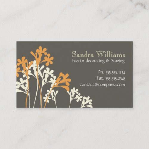 Floral Design Custom Business Card Dark Brown Gray