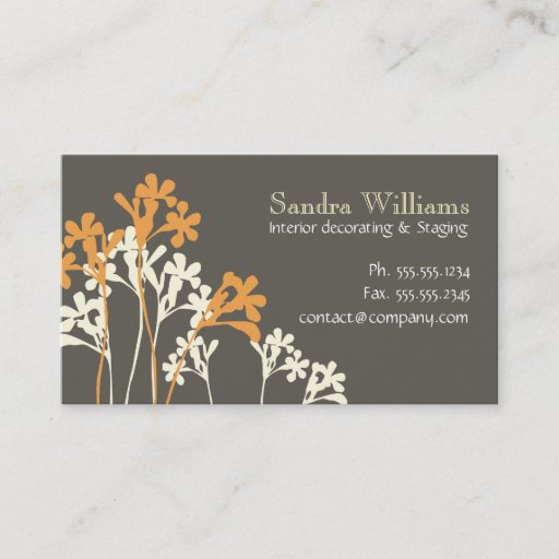 Customizable Floral Design Custom Business Card Dark Brown Gray