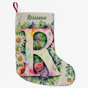 Floral Design Custom Monogram Watercolor Flowers Small Christmas Stocking