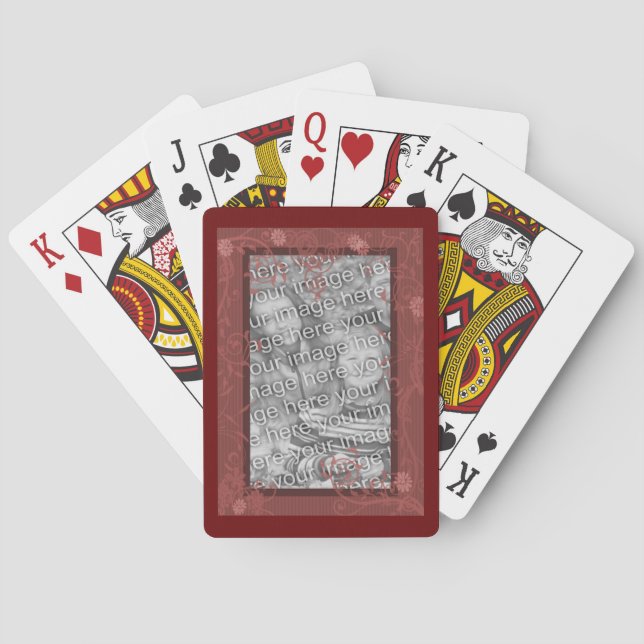 Floral Design Frame Your Photo Template  Poker Cards (Back)