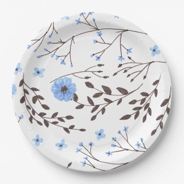 Floral design in blue and brown paper plates (Front)