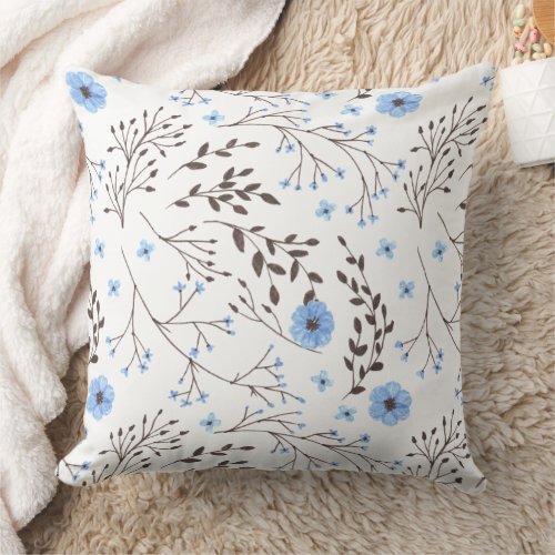 Floral design in blue and brown throw pillow