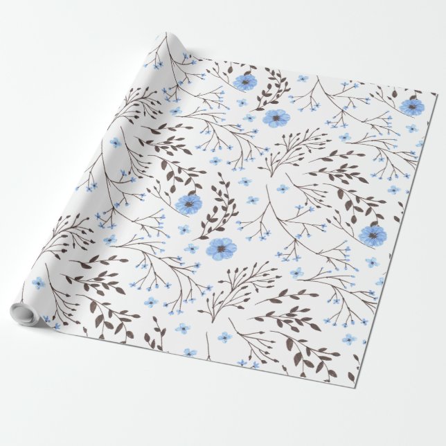Floral design in blue and brown wrapping paper (Unrolled)