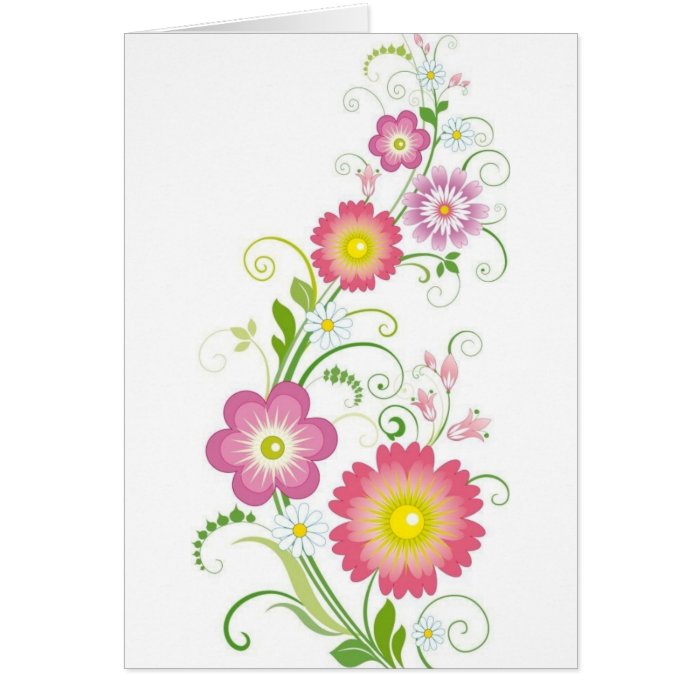 floral design in pink green & yellow greeting card