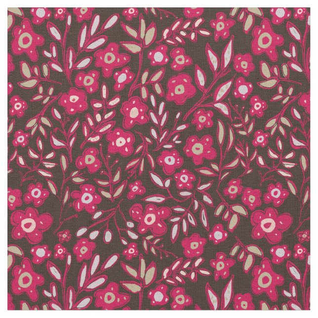 Floral Design in Rich Magenta and Black  Fabric (Close Up)