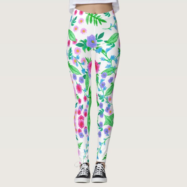 floral design, many roses and green leaves leggings (Front)