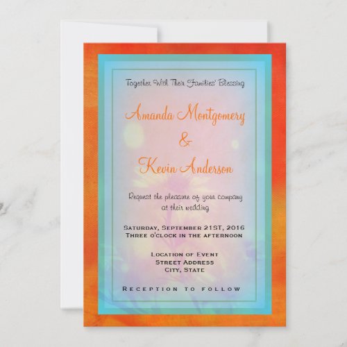 Floral Design on an Orange Background Wedding Invitation