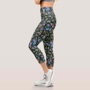 Floral Design on Black Capri Leggings
