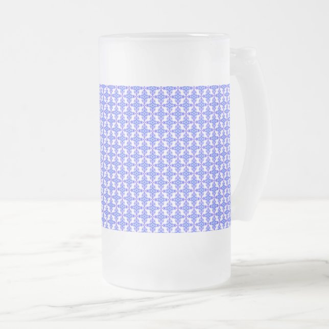 Floral Design Pattern Frosted Glass Beer Mug (Front Right)