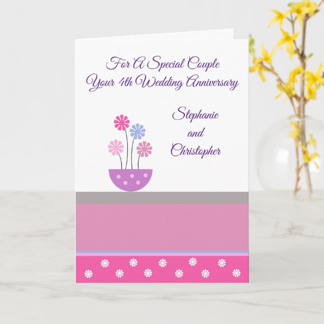 Floral Design Personalised 4th Wedding Anniversary Card (Yellow Flower)