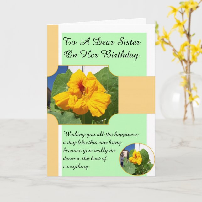 Floral Design Personalised Sister Birthday Card (Yellow Flower)